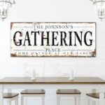 Gathering Place Sign handmade by ToeFishArt. Original, custom, personalized wall decor signs. Canvas, Wood or Metal. Rustic modern farmhouse, cottagecore, vintage, retro, industrial, Americana, primitive, country, coastal, minimalist.