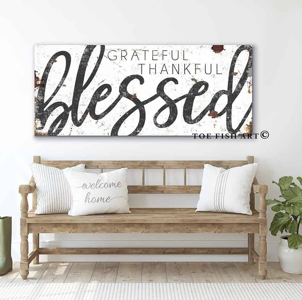 Grateful Thankful Blessed Sign - ToeFishArt