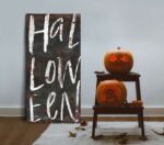 Halloween Sign handmade by ToeFishArt. Original, custom, personalized wall decor signs. Canvas, Wood or Metal. Rustic modern farmhouse, cottagecore, vintage, retro, industrial, Americana, primitive, country, coastal, minimalist.