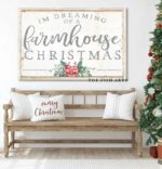 I'm Dreaming of a Farmhouse Christmas Sign handmade by ToeFishArt. Original, custom, personalized wall decor signs. Canvas, Wood or Metal. Rustic modern farmhouse, cottagecore, vintage, retro, industrial, Americana, primitive, country, coastal, minimalist.