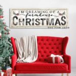 I'm Dreaming of a Farmhouse Christmas Sign handmade by ToeFishArt. Original, custom, personalized wall decor signs. Canvas, Wood or Metal. Rustic modern farmhouse, cottagecore, vintage, retro, industrial, Americana, primitive, country, coastal, minimalist.