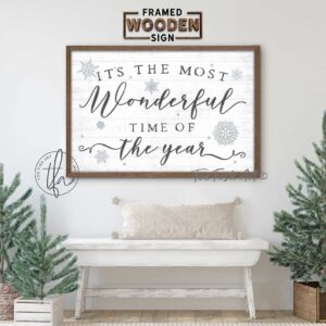 It's the Most Wonderful Time of the Year Sign handmade by ToeFishArt. Original, custom, personalized wall decor signs. Canvas, Wood or Metal. Rustic modern farmhouse, cottagecore, vintage, retro, industrial, Americana, primitive, country, coastal, minimalist.