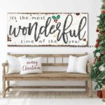 It's the most Wonderful Time of the Year Sign handmade by ToeFishArt. Original, custom, personalized wall decor signs. Canvas, Wood or Metal. Rustic modern farmhouse, cottagecore, vintage, retro, industrial, Americana, primitive, country, coastal, minimalist.