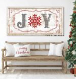 JOY Sign handmade by ToeFishArt. Original, custom, personalized wall decor signs. Canvas, Wood or Metal. Rustic modern farmhouse, cottagecore, vintage, retro, industrial, Americana, primitive, country, coastal, minimalist.