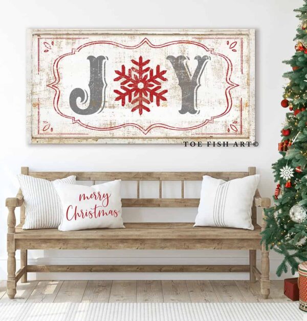 JOY Sign handmade by ToeFishArt. Original, custom, personalized wall decor signs. Canvas, Wood or Metal. Rustic modern farmhouse, cottagecore, vintage, retro, industrial, Americana, primitive, country, coastal, minimalist.