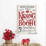 Kissing Booth Sign handmade by ToeFishArt. Original, custom, personalized wall decor signs. Canvas, Wood or Metal. Rustic modern farmhouse, cottagecore, vintage, retro, industrial, Americana, primitive, country, coastal, minimalist.