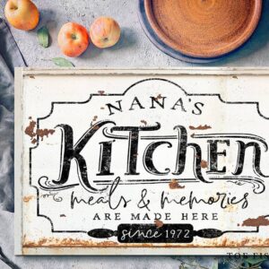 Kitchen Meals & Memories Sign handmade by ToeFishArt. Original, custom, personalized wall decor signs. Canvas, Wood or Metal. Rustic modern farmhouse, cottagecore, vintage, retro, industrial, Americana, primitive, country, coastal, minimalist.