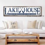 Lake House Sign Vintage Rustic Life is Better handmade by ToeFishArt. Original, custom, personalized wall decor signs. Canvas, Wood or Metal. Rustic modern farmhouse, cottagecore, vintage, retro, industrial, Americana, primitive, country, coastal, minimalist.