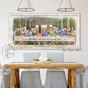 Last Supper Sign handmade by ToeFishArt. Original, custom, personalized wall decor signs. Canvas, Wood or Metal. Rustic modern farmhouse, cottagecore, vintage, retro, industrial, Americana, primitive, country, coastal, minimalist.