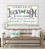 Leprechaun's Lucky Farm Sign handmade by ToeFishArt. Original, custom, personalized wall decor signs. Canvas, Wood or Metal. Rustic modern farmhouse, cottagecore, vintage, retro, industrial, Americana, primitive, country, coastal, minimalist.