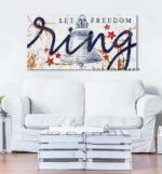 Let Freedom Ring Sign handmade by ToeFishArt. Original, custom, personalized wall decor signs. Canvas, Wood or Metal. Rustic modern farmhouse, cottagecore, vintage, retro, industrial, Americana, primitive, country, coastal, minimalist.