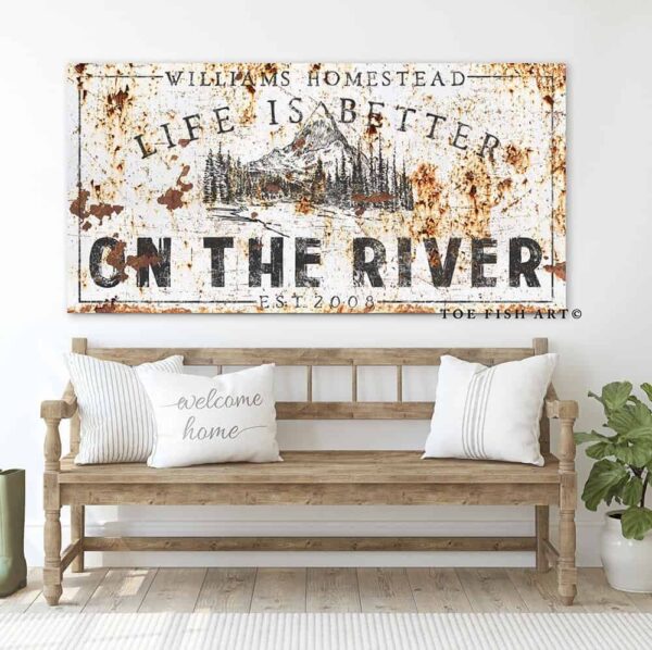 Life is Better in the Country Sign handmade by ToeFishArt. Original, custom, personalized wall decor signs. Canvas, Wood or Metal. Rustic modern farmhouse, cottagecore, vintage, retro, industrial, Americana, primitive, country, coastal, minimalist.