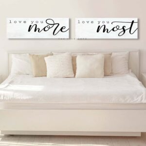 Love You More, Love You Most Sign handmade by ToeFishArt. Original, custom, personalized wall decor signs. Canvas, Wood or Metal. Rustic modern farmhouse, cottagecore, vintage, retro, industrial, Americana, primitive, country, coastal, minimalist.