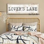 Lover's Lane Sign handmade by ToeFishArt. Original, custom, personalized wall decor signs. Canvas, Wood or Metal. Rustic modern farmhouse, cottagecore, vintage, retro, industrial, Americana, primitive, country, coastal, minimalist.