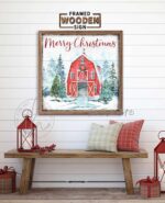 Merry Christmas Red Barn Sign handmade by ToeFishArt. Original, custom, personalized wall decor signs. Canvas, Wood or Metal. Rustic modern farmhouse, cottagecore, vintage, retro, industrial, Americana, primitive, country, coastal, minimalist.