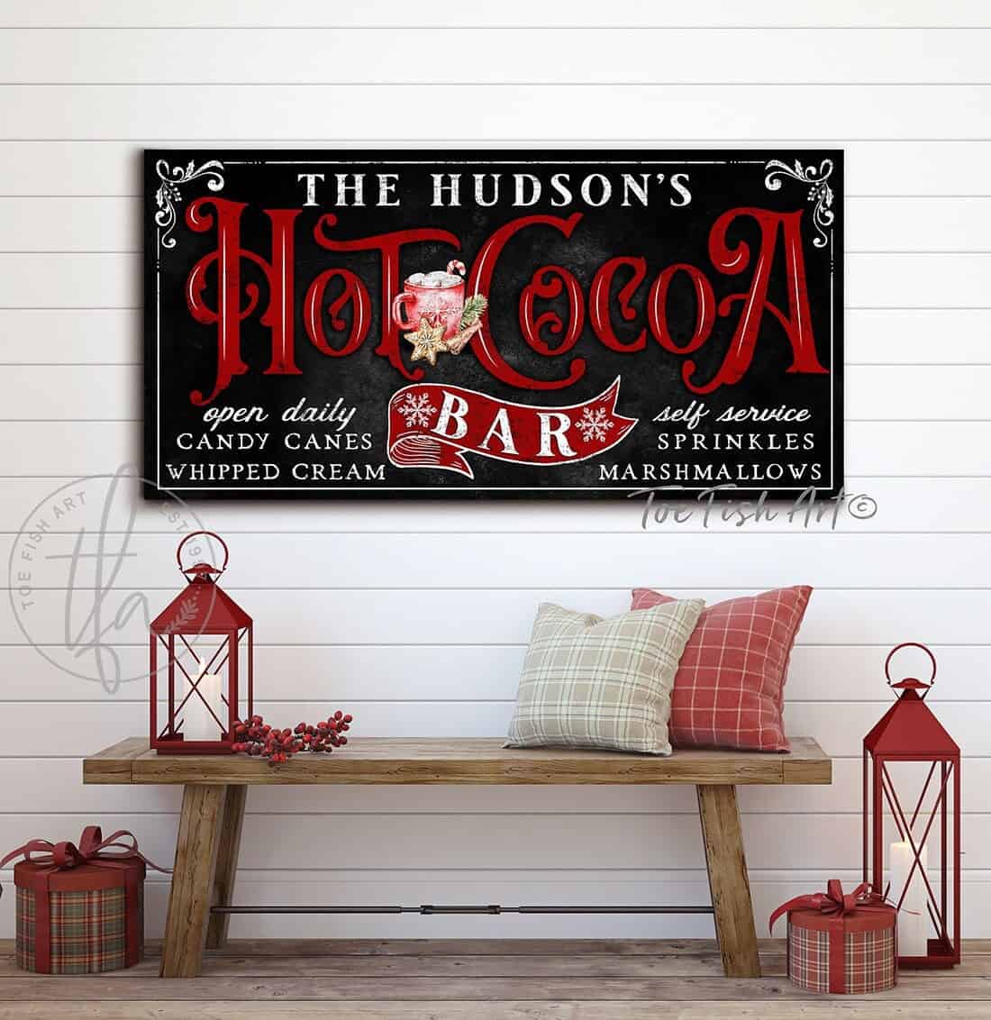 MUCHNEE Personalized Hot Cocoa Bar Round Wooden Sign Decor for Home Bar Pub  Kitchen Farmhouse, Rustic Hot Chocolate Bar Sign, Custom Name Hot Cocoa