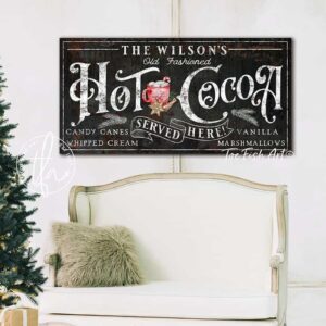 Old Fashioned Hot Cocoa Sign handmade by ToeFishArt. Original, custom, personalized wall decor signs. Canvas, Wood or Metal. Rustic modern farmhouse, cottagecore, vintage, retro, industrial, Americana, primitive, country, coastal, minimalist.