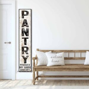 Pantry Produce Dry Goods Grocery Sign handmade by ToeFishArt. Original, custom, personalized wall decor signs. Canvas, Wood or Metal. Rustic modern farmhouse, cottagecore, vintage, retro, industrial, Americana, primitive, country, coastal, minimalist.
