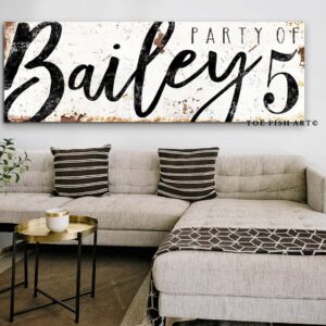 Party Of Sign handmade by ToeFishArt. Original, custom, personalized wall decor signs. Canvas, Wood or Metal. Rustic modern farmhouse, cottagecore, vintage, retro, industrial, Americana, primitive, country, coastal, minimalist.