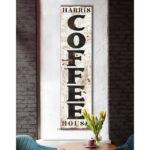 Personalized Coffee House Sign handmade by ToeFishArt. Original, custom, personalized wall decor signs. Canvas, Wood or Metal. Rustic modern farmhouse, cottagecore, vintage, retro, industrial, Americana, primitive, country, coastal, minimalist.