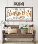 Pick Your Own Pumpkin Farm Sign handmade by ToeFishArt. Original, custom, personalized wall decor signs. Canvas, Wood or Metal. Rustic modern farmhouse, cottagecore, vintage, retro, industrial, Americana, primitive, country, coastal, minimalist.