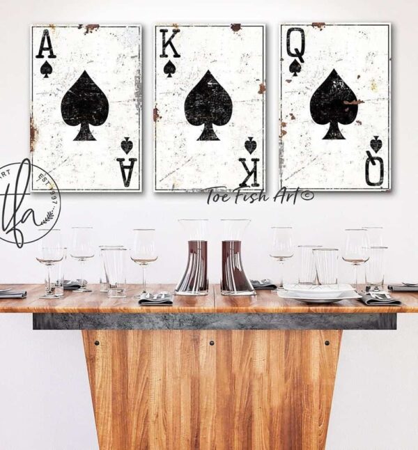 Playing Cards Sign handmade by ToeFishArt. Original, custom, personalized wall decor signs. Canvas, Wood or Metal. Rustic modern farmhouse, cottagecore, vintage, retro, industrial, Americana, primitive, country, coastal, minimalist.