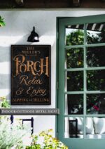 Porch Sign handmade by ToeFishArt. Original, custom, personalized wall decor signs. Canvas, Wood or Metal. Rustic modern farmhouse, cottagecore, vintage, retro, industrial, Americana, primitive, country, coastal, minimalist.