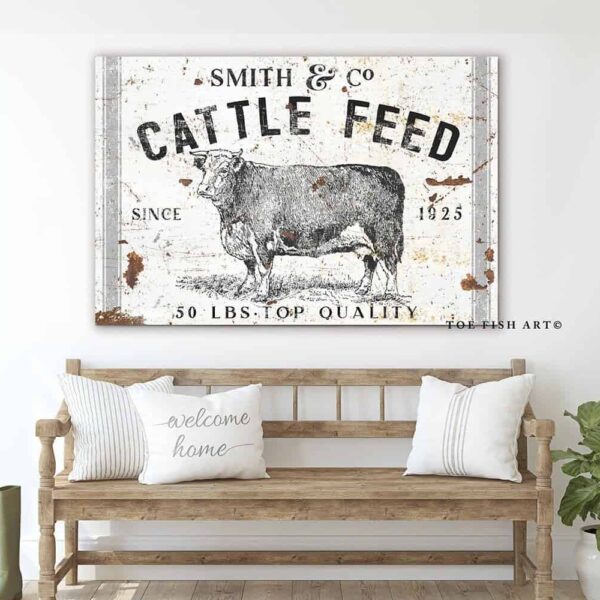 Poultry Feed Sign handmade by ToeFishArt. Original, custom, personalized wall decor signs. Canvas, Wood or Metal. Rustic modern farmhouse, cottagecore, vintage, retro, industrial, Americana, primitive, country, coastal, minimalist.