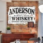 Premium Barrel Aged Whiskey Sign handmade by ToeFishArt. Original, custom, personalized wall decor signs. Canvas, Wood or Metal. Rustic modern farmhouse, cottagecore, vintage, retro, industrial, Americana, primitive, country, coastal, minimalist.