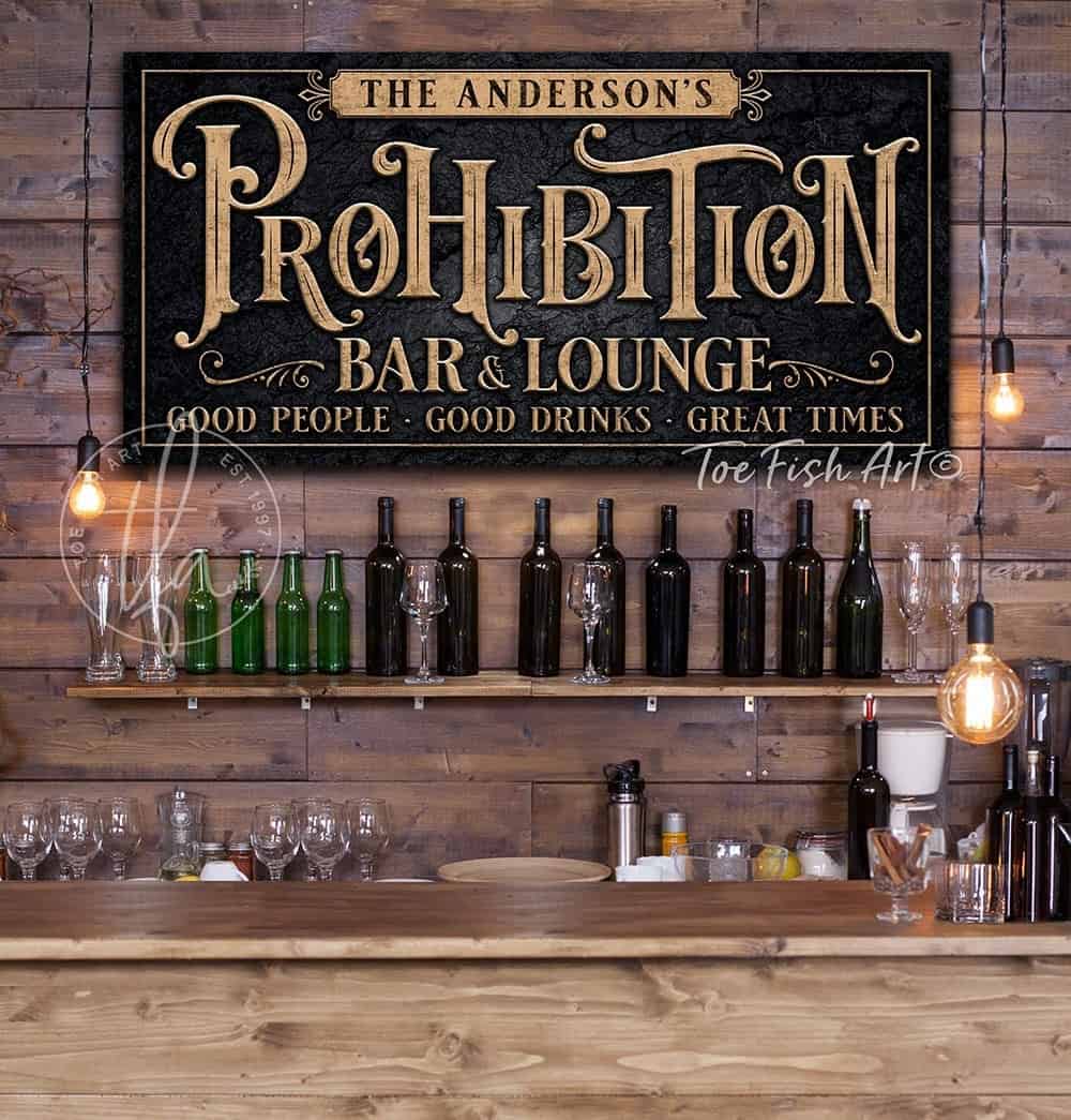 Prohibition Bar & Lounge Canvas or Metal Personalize-able Sign