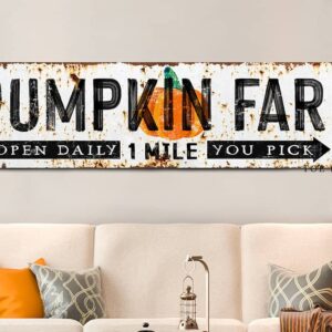 Pumpkin Farm Sign You Pick Open Daily handmade by ToeFishArt. Original, custom, personalized wall decor signs. Canvas, Wood or Metal. Rustic modern farmhouse, cottagecore, vintage, retro, industrial, Americana, primitive, country, coastal, minimalist.