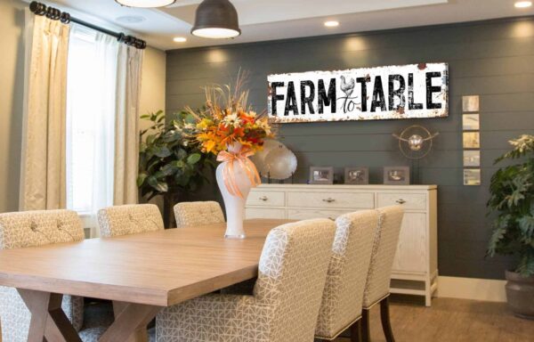 Rustic Farm to Table Sign handmade by ToeFishArt. Original, custom, personalized wall decor signs. Canvas, Wood or Metal. Rustic modern farmhouse, cottagecore, vintage, retro, industrial, Americana, primitive, country, coastal, minimalist.