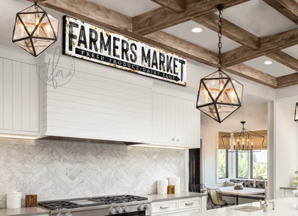 Rustic Farmers Market Sign Fresh Produce Dairy Eggs handmade by ToeFishArt. Original, custom, personalized wall decor signs. Canvas, Wood or Metal. Rustic modern farmhouse, cottagecore, vintage, retro, industrial, Americana, primitive, country, coastal, minimalist.