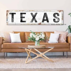 Rustic Home State Sign handmade by ToeFishArt. Original, custom, personalized wall decor signs. Canvas, Wood or Metal. Rustic modern farmhouse, cottagecore, vintage, retro, industrial, Americana, primitive, country, coastal, minimalist.