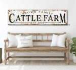 Rustic Personalized Cattle Farm Sign handmade by ToeFishArt. Original, custom, personalized wall decor signs. Canvas, Wood or Metal. Rustic modern farmhouse, cottagecore, vintage, retro, industrial, Americana, primitive, country, coastal, minimalist.