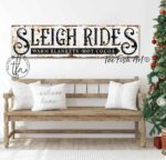 Sleigh Rides Sign Warm Blankets Hot Cocoa Rustic Style handmade by ToeFishArt. Original, custom, personalized wall decor signs. Canvas, Wood or Metal. Rustic modern farmhouse, cottagecore, vintage, retro, industrial, Americana, primitive, country, coastal, minimalist.