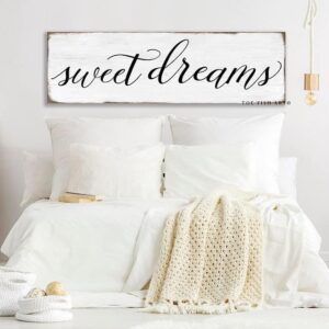 Sweet Dreams Sign handmade by ToeFishArt. Original, custom, personalized wall decor signs. Canvas, Wood or Metal. Rustic modern farmhouse, cottagecore, vintage, retro, industrial, Americana, primitive, country, coastal, minimalist.