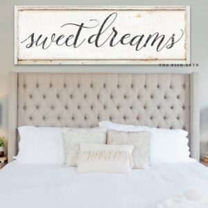 Sweet Dreams Sign handmade by ToeFishArt. Original, custom, personalized wall decor signs. Canvas, Wood or Metal. Rustic modern farmhouse, cottagecore, vintage, retro, industrial, Americana, primitive, country, coastal, minimalist.