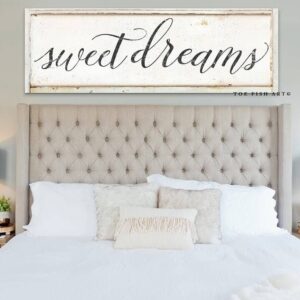 Sweet Dreams Sign handmade by ToeFishArt. Original, custom, personalized wall decor signs. Canvas, Wood or Metal. Rustic modern farmhouse, cottagecore, vintage, retro, industrial, Americana, primitive, country, coastal, minimalist.