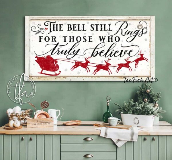 The Bell Still Rings Sign handmade by ToeFishArt. Original, custom, personalized wall decor signs. Canvas, Wood or Metal. Rustic modern farmhouse, cottagecore, vintage, retro, industrial, Americana, primitive, country, coastal, minimalist.