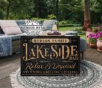 Personalized Lakeside Bar Sign handmade by ToeFishArt. Original, custom, personalized wall decor signs. Canvas, Wood or Metal. Rustic modern farmhouse, cottagecore, vintage, retro, industrial, Americana, primitive, country, coastal, minimalist.