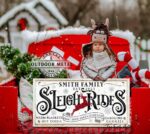Sleigh Rides Personalized Sign handmade by ToeFishArt. Original, custom, personalized wall decor signs. Canvas, Wood or Metal. Rustic modern farmhouse, cottagecore, vintage, retro, industrial, Americana, primitive, country, coastal, minimalist.