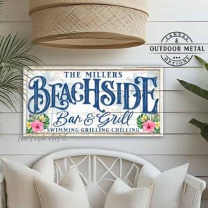 ToeFishArt Beachside PARADISE BAR & GRILL Canvas or Outdoor Metal Personalize-able Sign handmade in the USA by ToeFishArt. Original, custom, personalized wall decor signs. Canvas, Wood or Metal. Rustic modern farmhouse, cottagecore, vintage, retro, industrial, Americana, primitive, country, coastal, minimalist. handmade in the USA by ToeFishArt. Original, custom, personalized wall decor signs. Canvas, Wood or Metal. Rustic modern farmhouse, cottagecore, vintage, retro, industrial, Americana, primitive, country, coastal, minimalist.