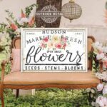 Market Fresh Flowers Personalize-able Canvas or Outdoor Exterior Commercial-Grade Metal Sign handmade in the USA and built to last a lifetime by ToeFishArt. Add your family name to this beautiful vibrant colorful roses bouquet artwork for unique eye-catching curb appeal. Original, custom, personalized wall decor signs. Canvas, Wood or Metal. Rustic modern farmhouse, cottagecore, vintage, retro, industrial, Americana, primitive, country, coastal, minimalist.