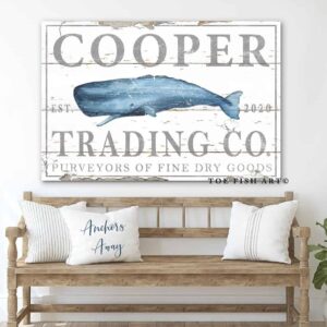 Trading Co. Sign handmade by ToeFishArt. Original, custom, personalized wall decor signs. Canvas, Wood or Metal. Rustic modern farmhouse, cottagecore, vintage, retro, industrial, Americana, primitive, country, coastal, minimalist.