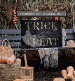 Trick or Treat Ghost Sign handmade by ToeFishArt. Original, custom, personalized wall decor signs. Canvas, Wood or Metal. Rustic modern farmhouse, cottagecore, vintage, retro, industrial, Americana, primitive, country, coastal, minimalist.