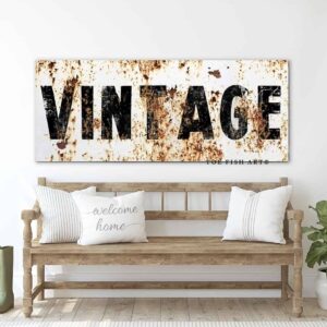 Vintage Sign handmade by ToeFishArt. Original, custom, personalized wall decor signs. Canvas, Wood or Metal. Rustic modern farmhouse, cottagecore, vintage, retro, industrial, Americana, primitive, country, coastal, minimalist.