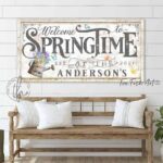 Welcome to Springtime Sign handmade by ToeFishArt. Original, custom, personalized wall decor signs. Canvas, Wood or Metal. Rustic modern farmhouse, cottagecore, vintage, retro, industrial, Americana, primitive, country, coastal, minimalist.