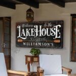 Welcome to the Lake House Sign handmade by ToeFishArt. Original, custom, personalized wall decor signs. Canvas, Wood or Metal. Rustic modern farmhouse, cottagecore, vintage, retro, industrial, Americana, primitive, country, coastal, minimalist.