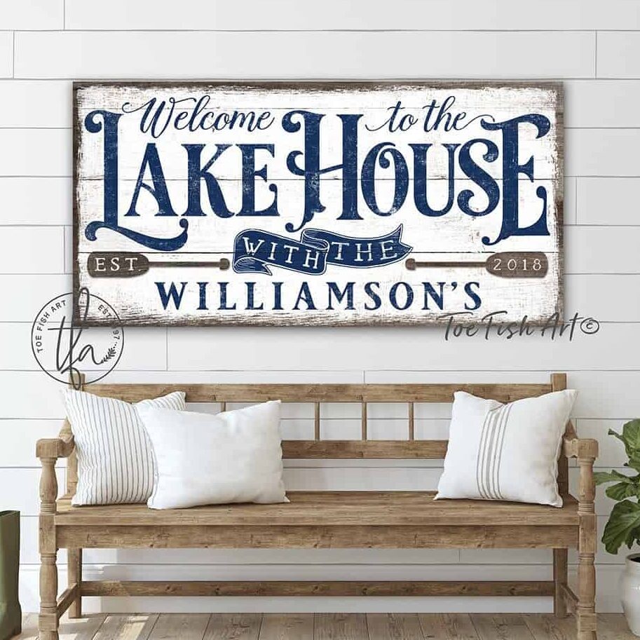 Welcome to the Lake House Personalized Canvas Sign - ToeFishArt